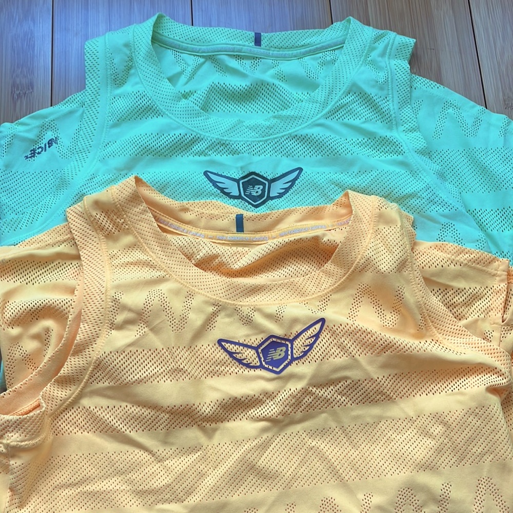 New Balance Running - 2 size small singlet, tank tops. Light and airy.